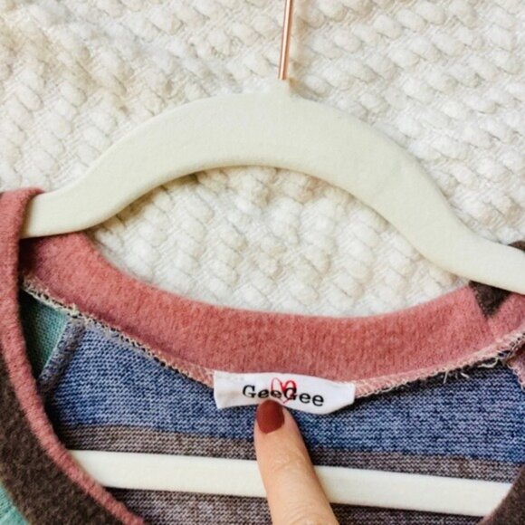 Multicolor Striped Fleece Long Sleeve Casual Dress By GeeGee Soft & Cozy Size S - Picture 5 of 8